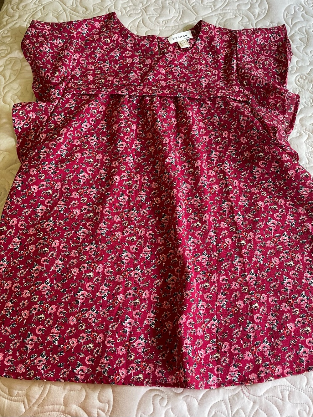 Monteau Women’s Floral Ruffle Sleeve Dress - Pink